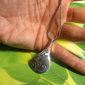 Brighton silver 3D tear drop pendant with engraved swirl NWT